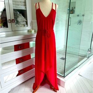 Intermix V neck hi lo sleeveless dress. Hot pink/red. Size small